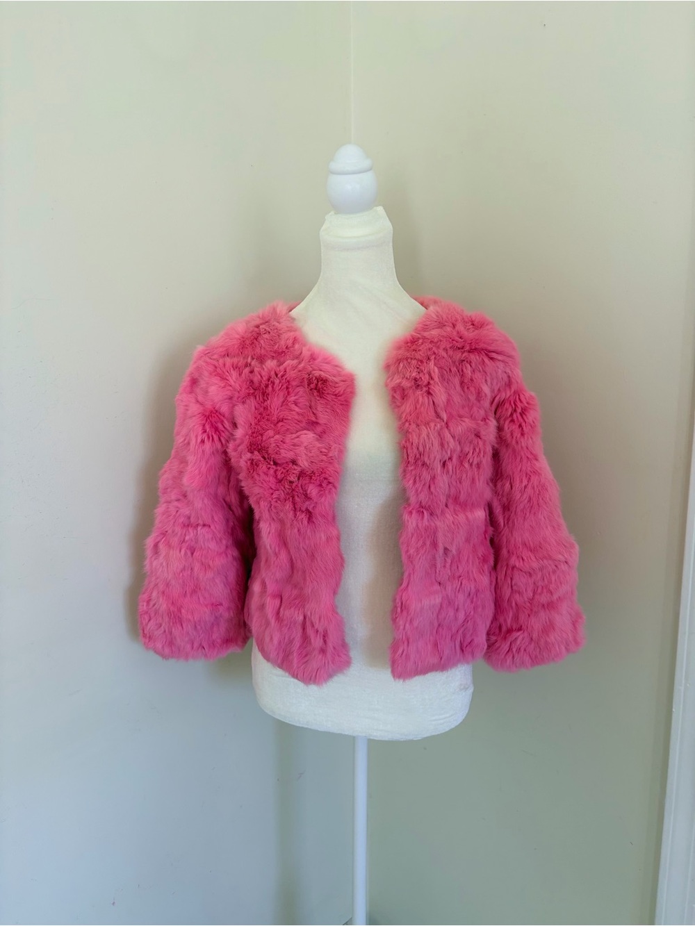 Vintage rabbit fur jacket in hot pink cropped with pockets